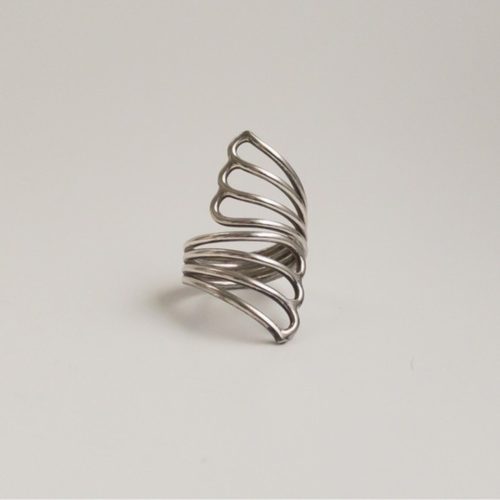 Sterling Silver Ring Band .925 Modernist Large Free Form Wire Design Size 8.5